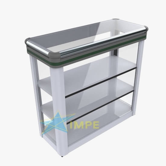 Balcão Vitrine Luxo - 100cm - Tampo em Vidro - Prateleira em Aço
