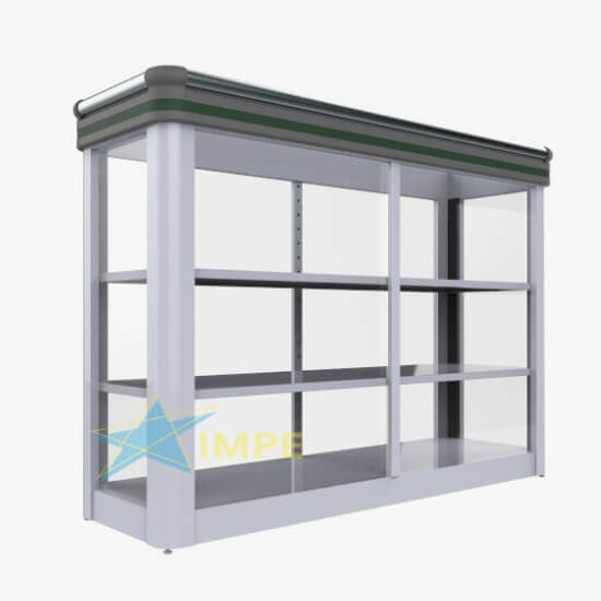 Balcão Vitrine Luxo - 130cm - Tampo em Vidro - Prateleira em Aço